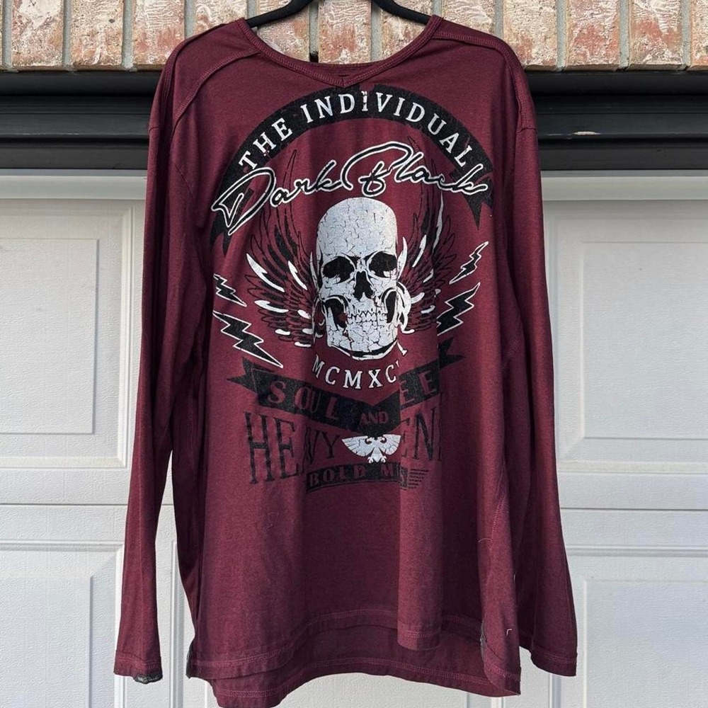 RED DARK BLACK FELT PRINT Y2K LONG SLEEVE
